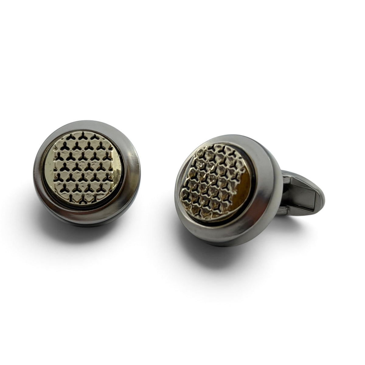 Regent Silver Grid Gunmetal Silver Cufflinks