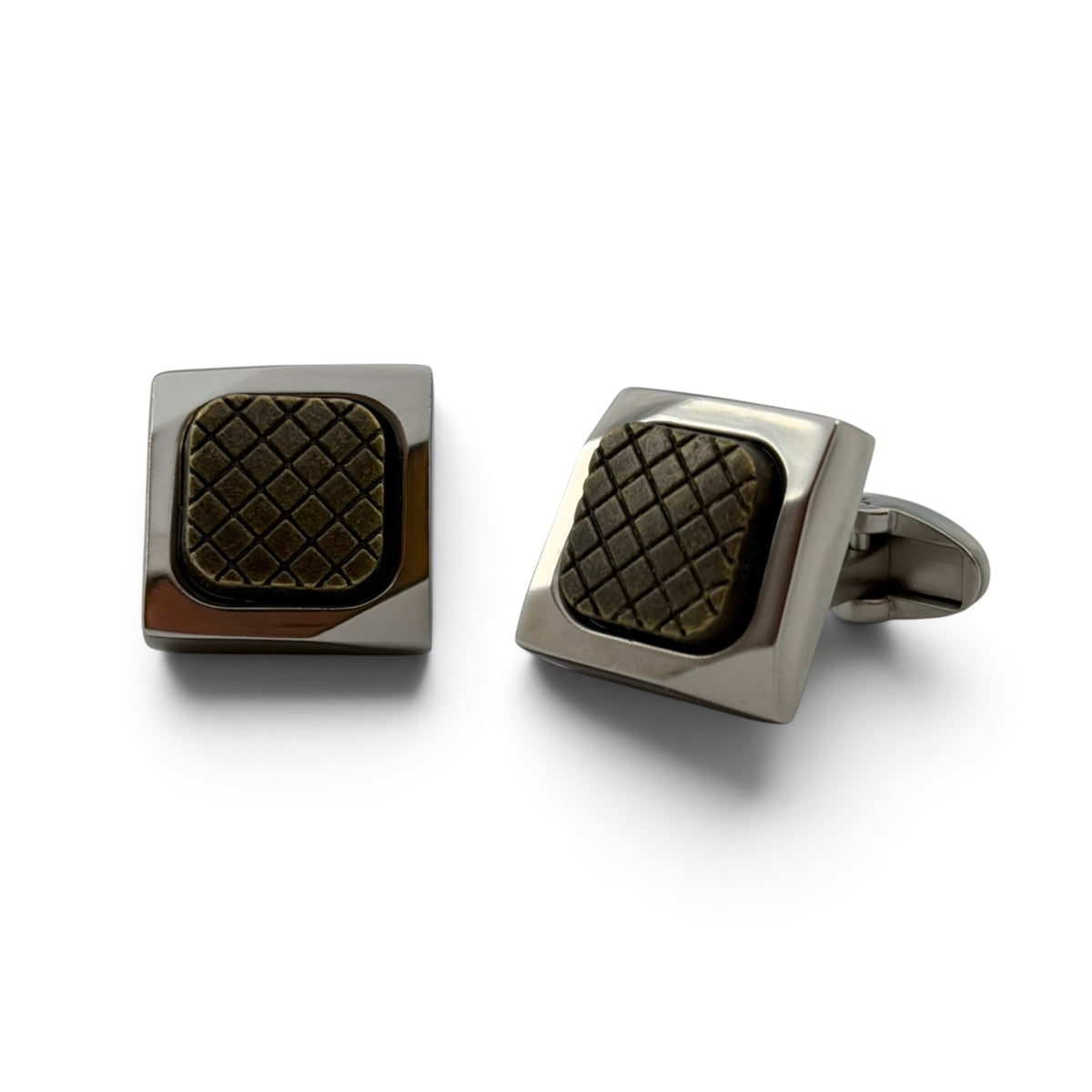 Bramwell Grid Gunmetal Silver Cufflinks