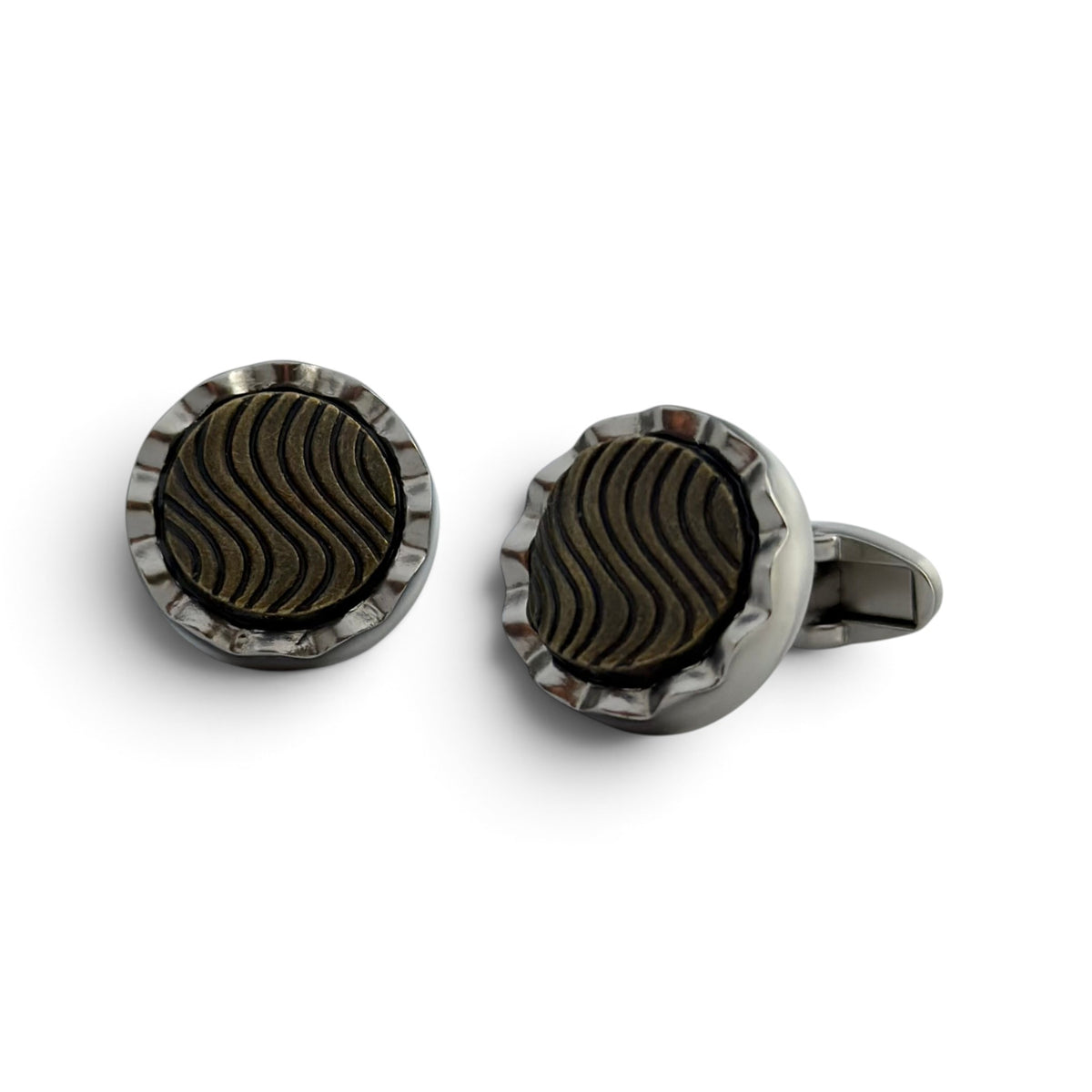 Bronze Wave Crest Gunmetal Silver Cufflinks