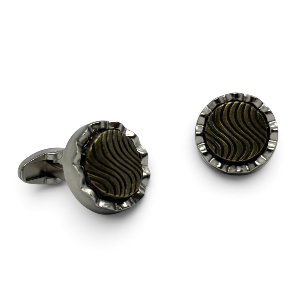 Bronze Wave Crest Gunmetal Silver Cufflinks