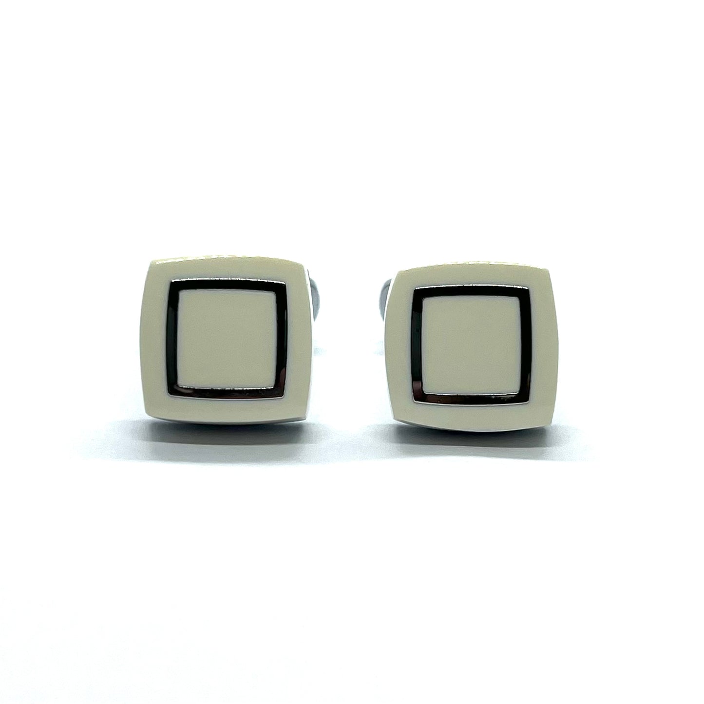 White Squared Silver Cufflinks
