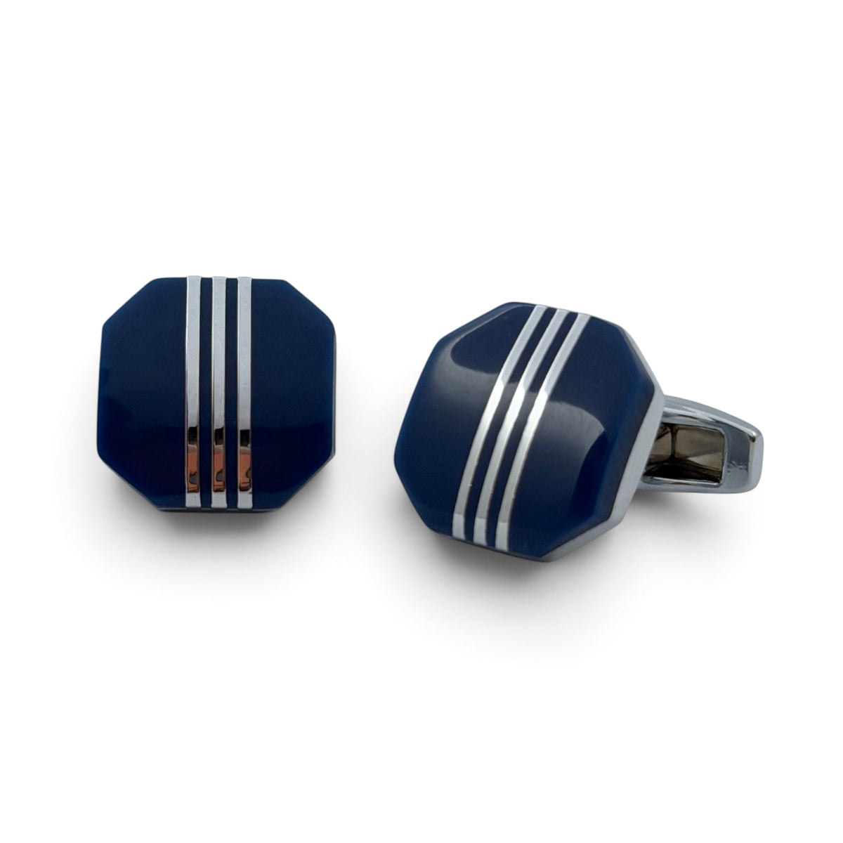 Midnight Triple Stripe Silver Cufflinks