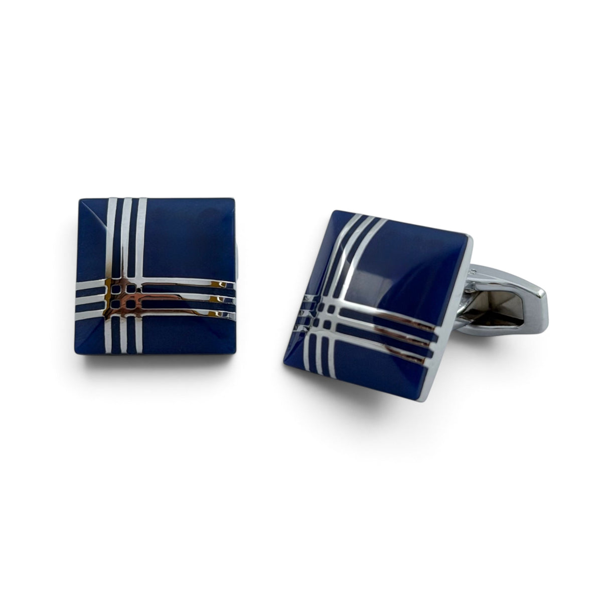 Midnight Crossline Dark Blue Silver Cufflinks