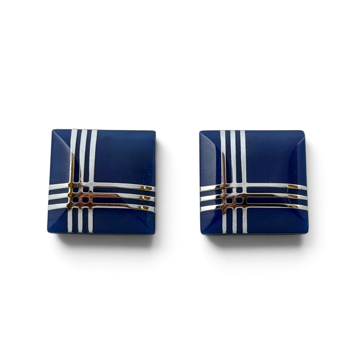 Midnight Crossline Dark Blue Silver Cufflinks