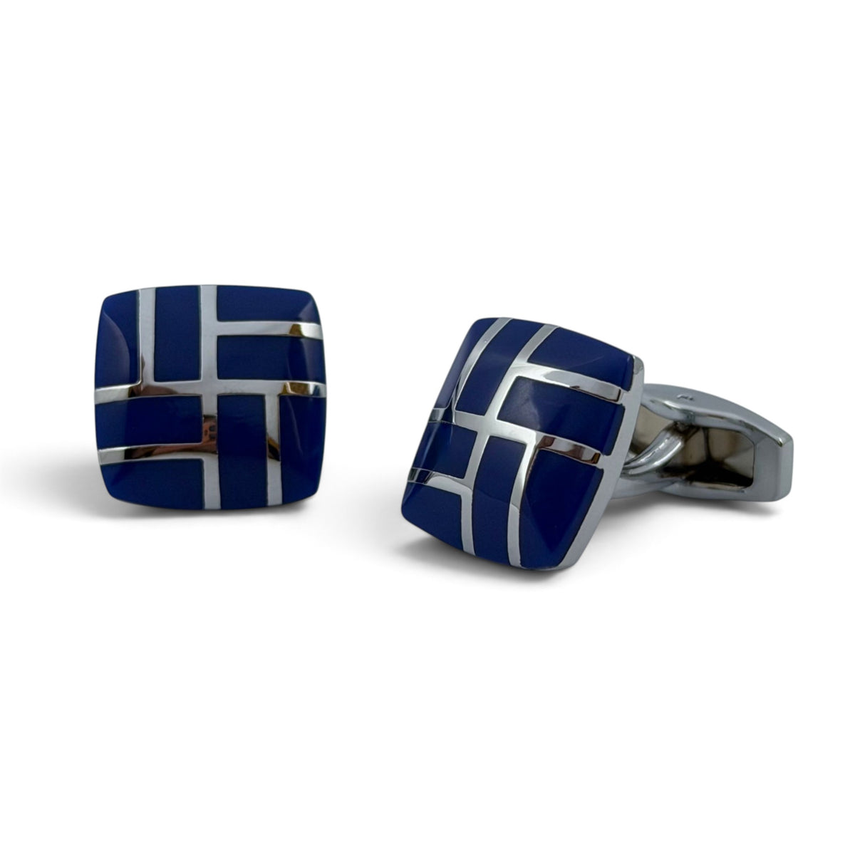 Navy Crosshatch Silver Cufflinks
