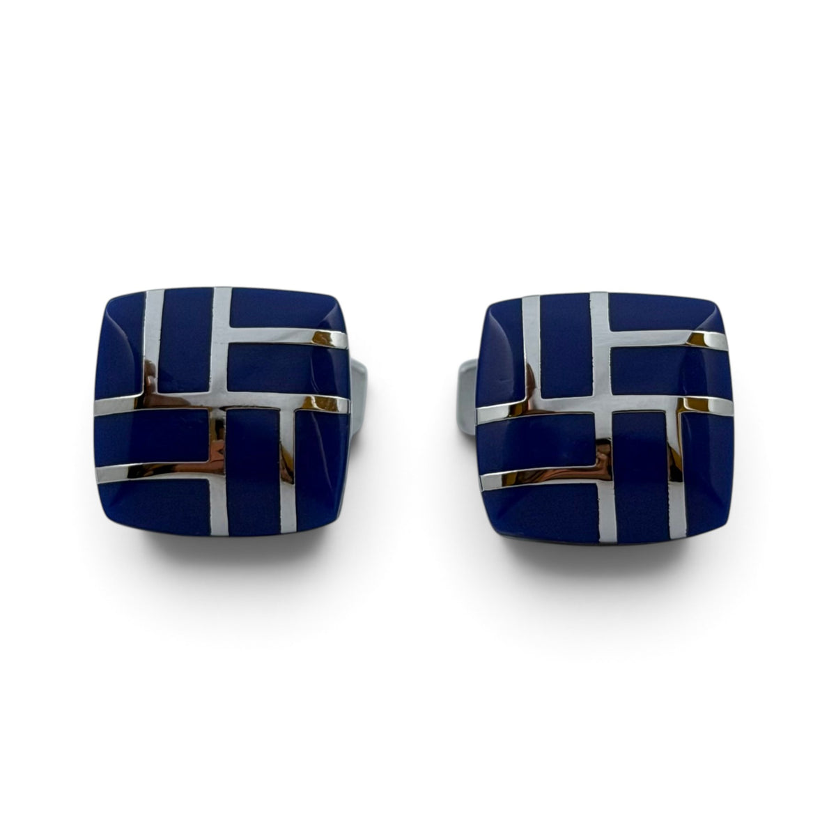 Navy Crosshatch Silver Cufflinks