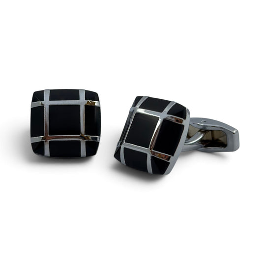 Black Chrome Frame Silver Cufflinks