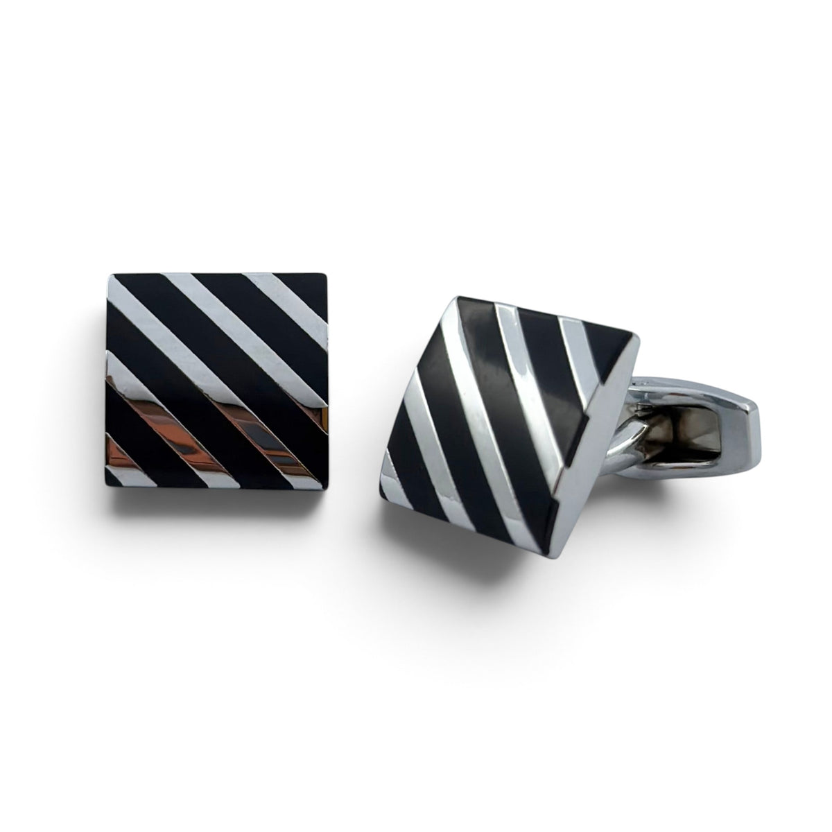 Obsidian Diagonals Black Silver Cufflinks