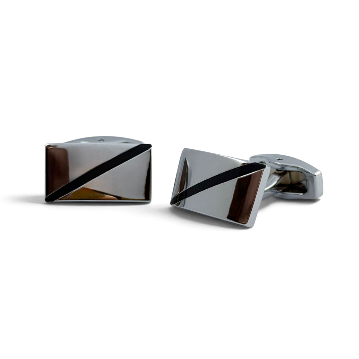 Obsidian Slash Silver recta Cufflinks