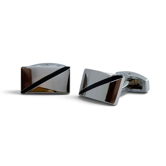 Obsidian Slash Silver recta Cufflinks