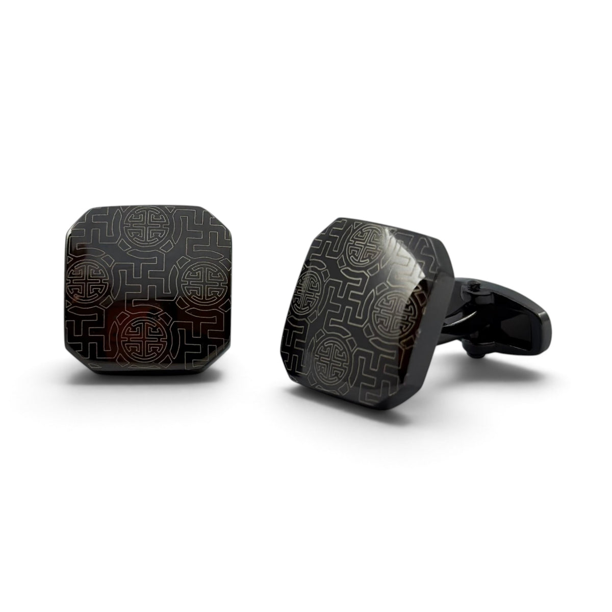 Oriental Fretwork Grey Metallic Cufflinks