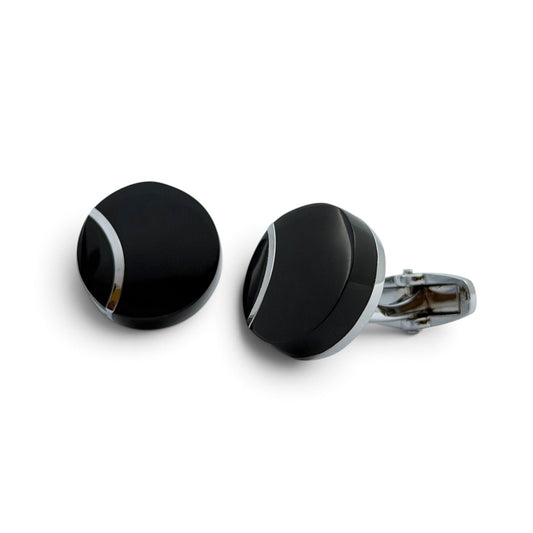 Obsidian Curve Silver Cufflinks