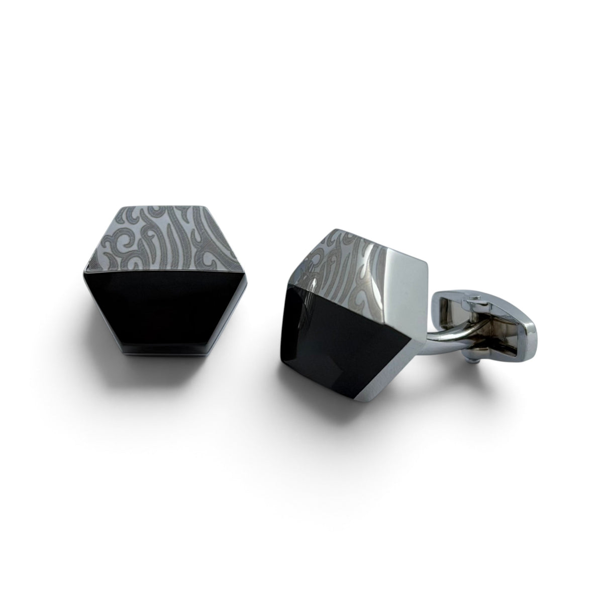 Obsidian Crest Silver Cufflinks