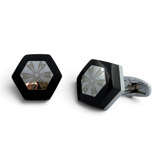 Onyx Floral Crest Silver Cufflinks