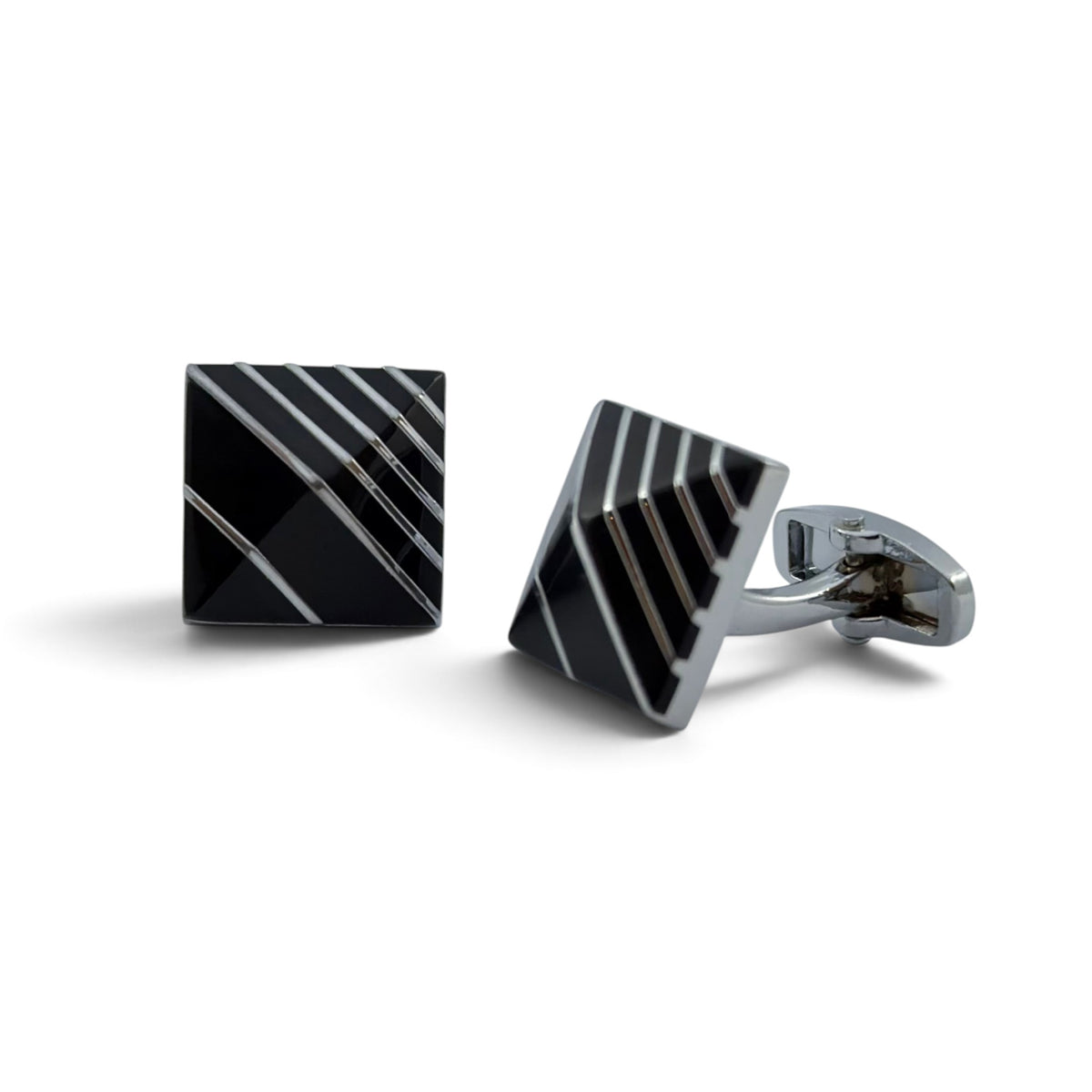Obsidian Stride Silver Cufflinks