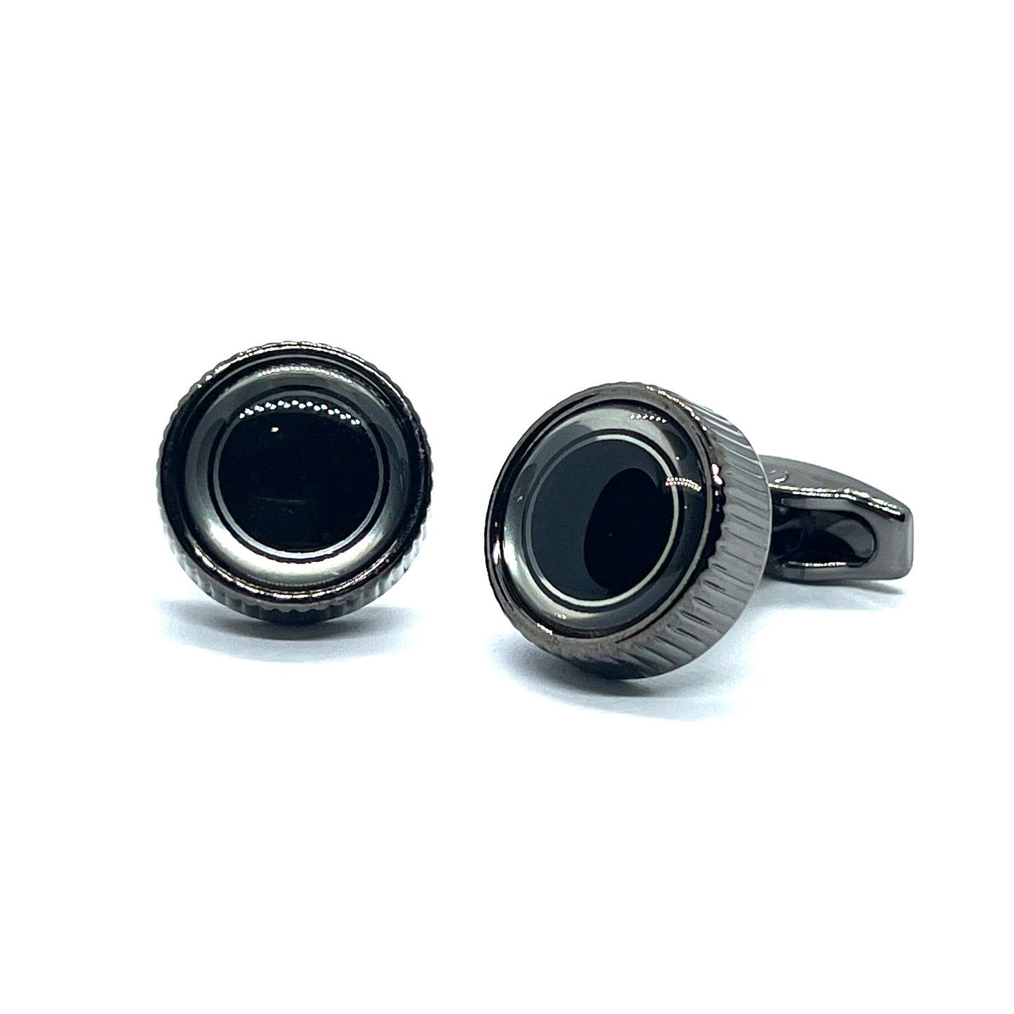 Silver Round Glass Ring Grey Metallic Cufflinks