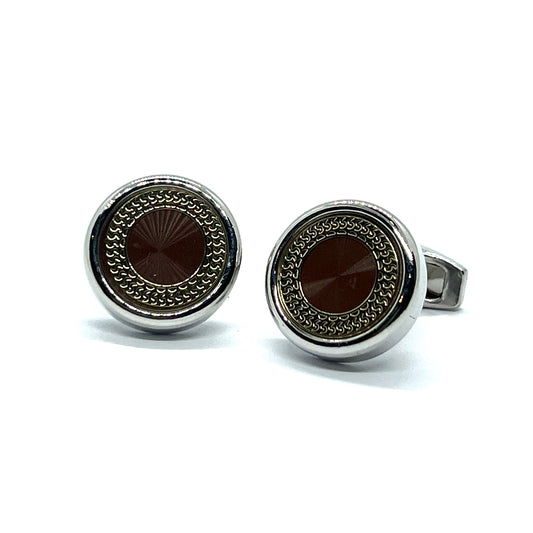 Brown Golden Ringed Silver Cufflinks