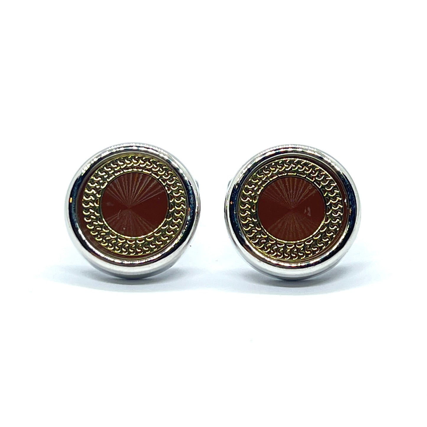 Brown Golden Ringed Silver Cufflinks