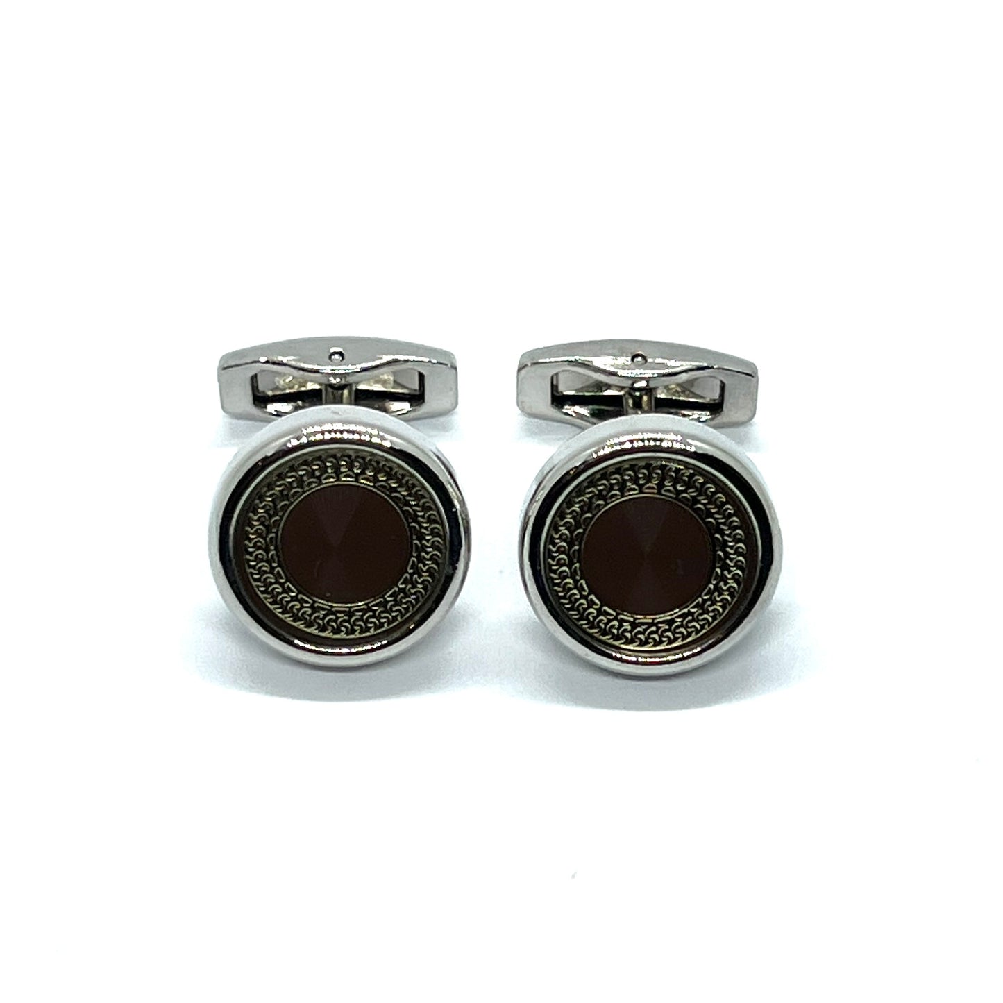 Brown Golden Ringed Silver Cufflinks