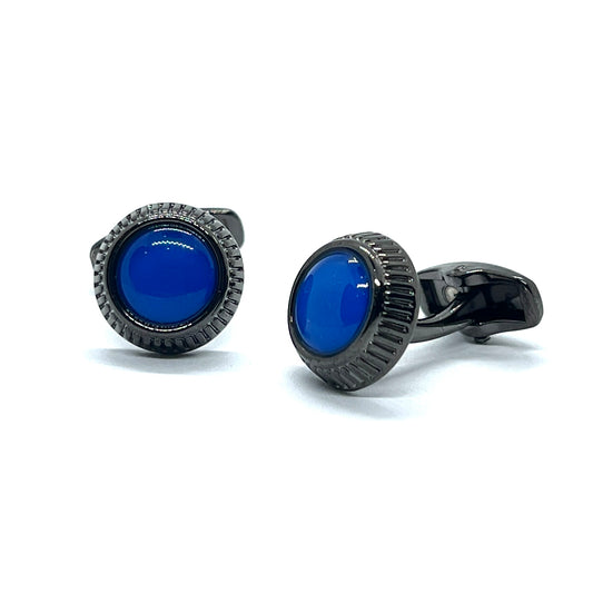 Blue Spot Grey Metallic Cufflinks