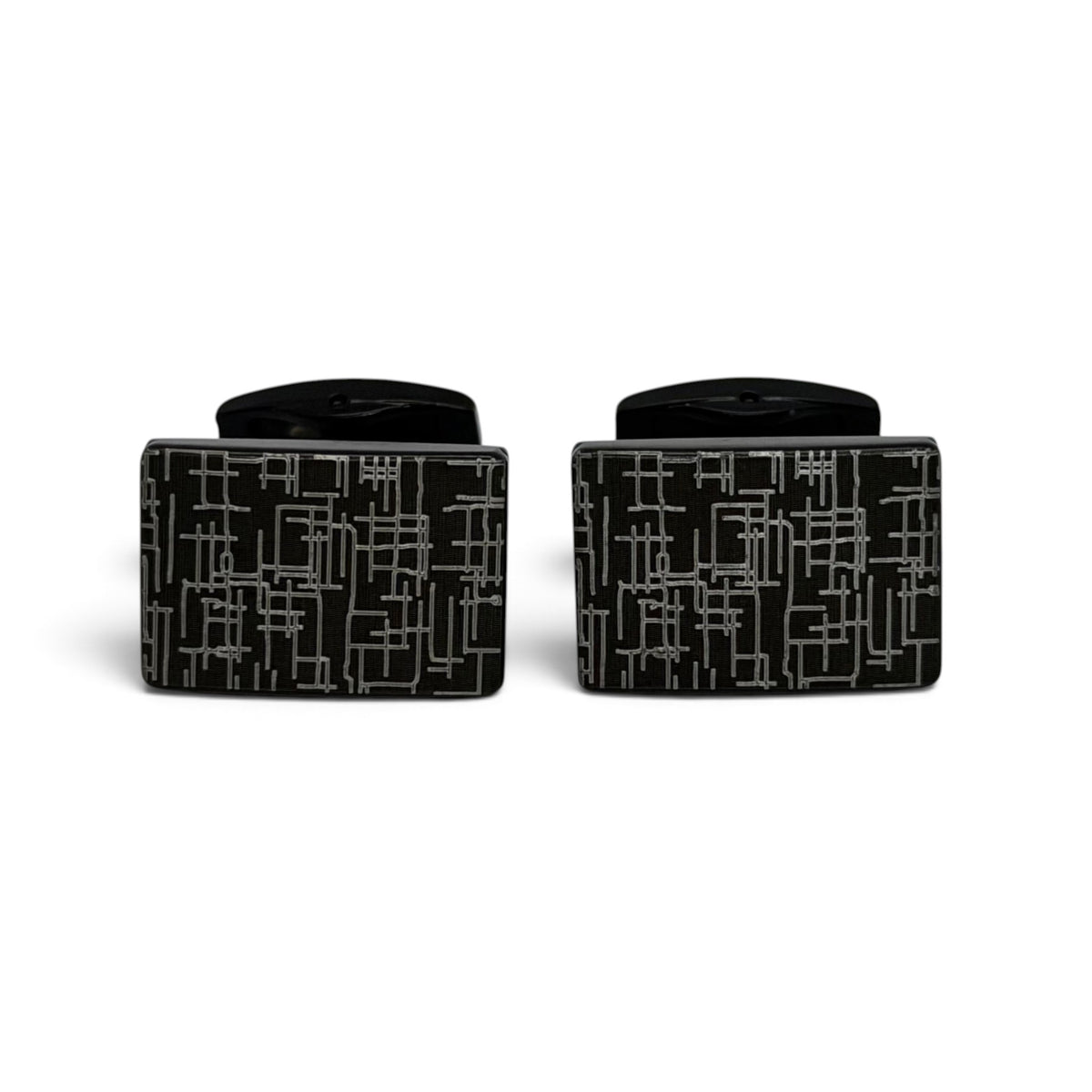 Silver Geometric Grid Black Cufflinks