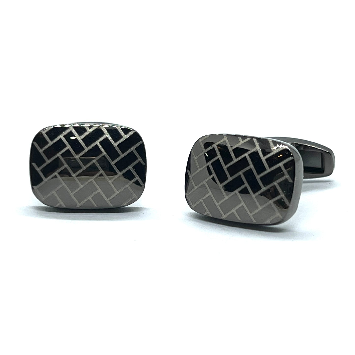 Lined Recta Bot Grey Metallic Cufflinks