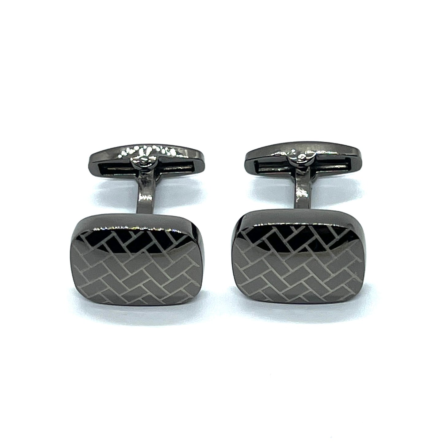 Lined Recta Bot Grey Metallic Cufflinks