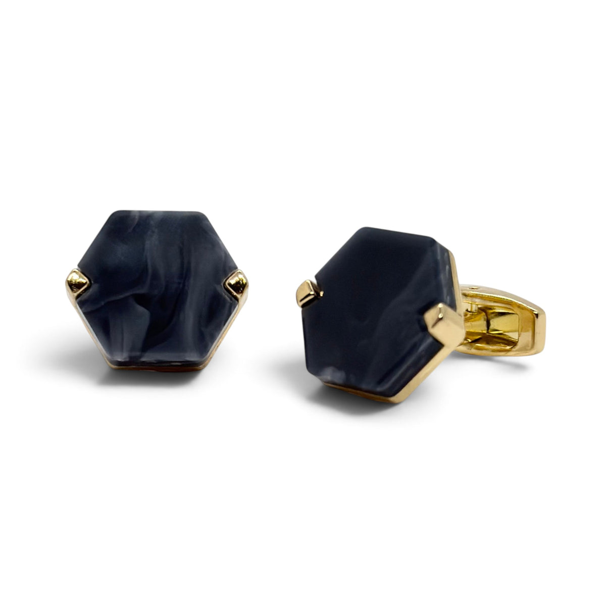 Navy Marbled Hexa Golden Cufflinks