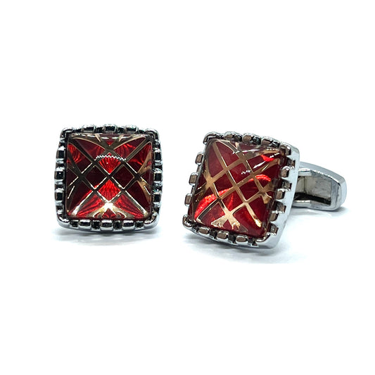 Red Gold Star Glass Silver Cufflinks