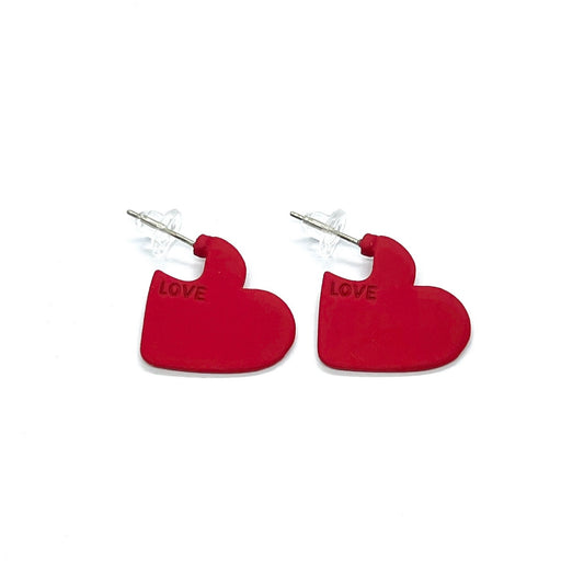 Red Heart Love Word Ear Studs Earrings