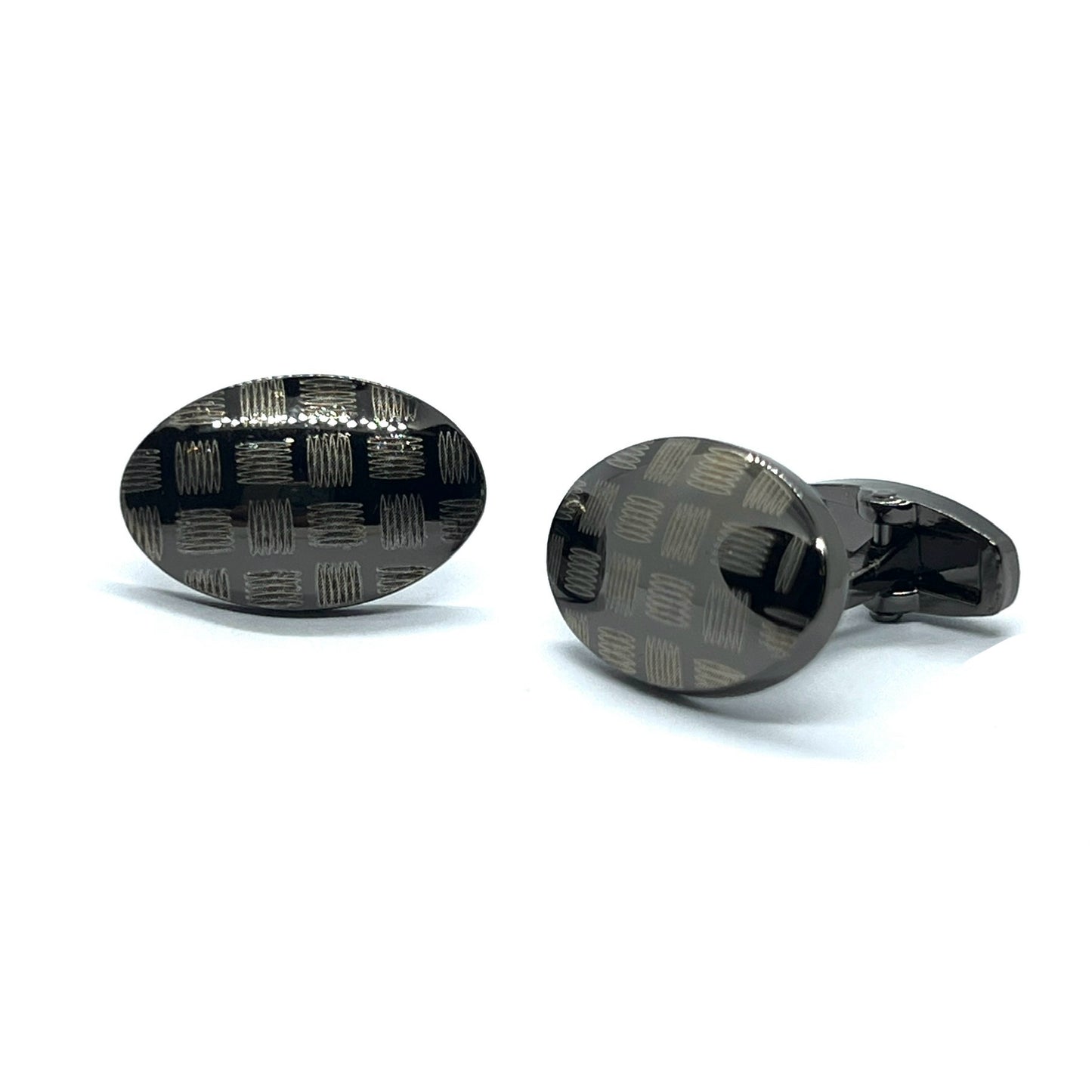 Oval Lined Grey Metallic Cufflinks