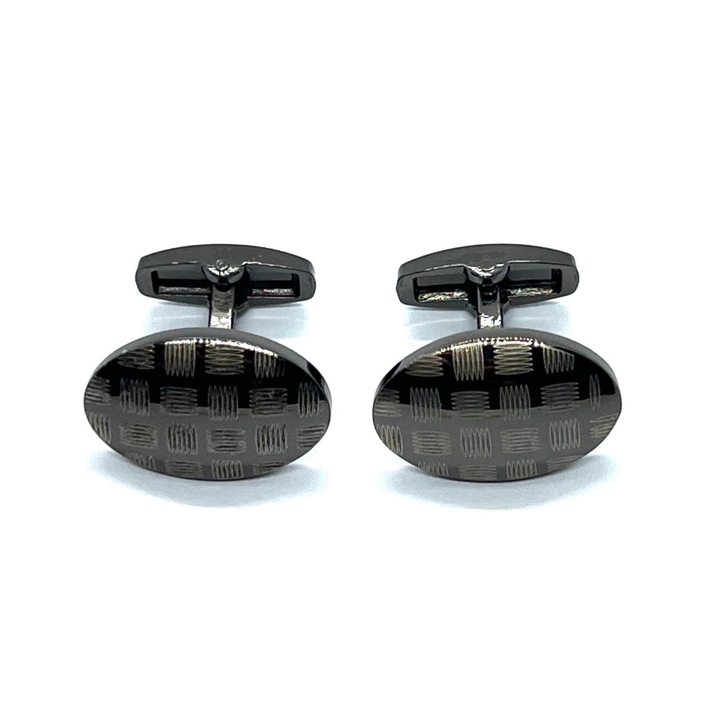 Oval Lined Grey Metallic Cufflinks