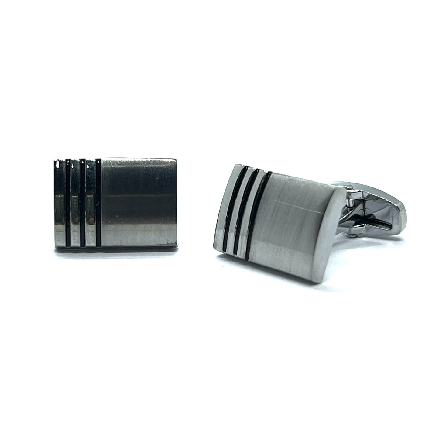 Recta Lined Classic Silver Cufflinks