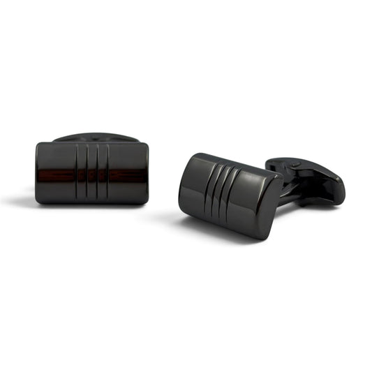 Obsidian Triple-Groove Grey Metallic Cufflinks