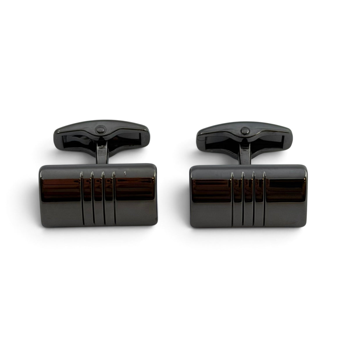 Obsidian Triple-Groove Grey Metallic Cufflinks