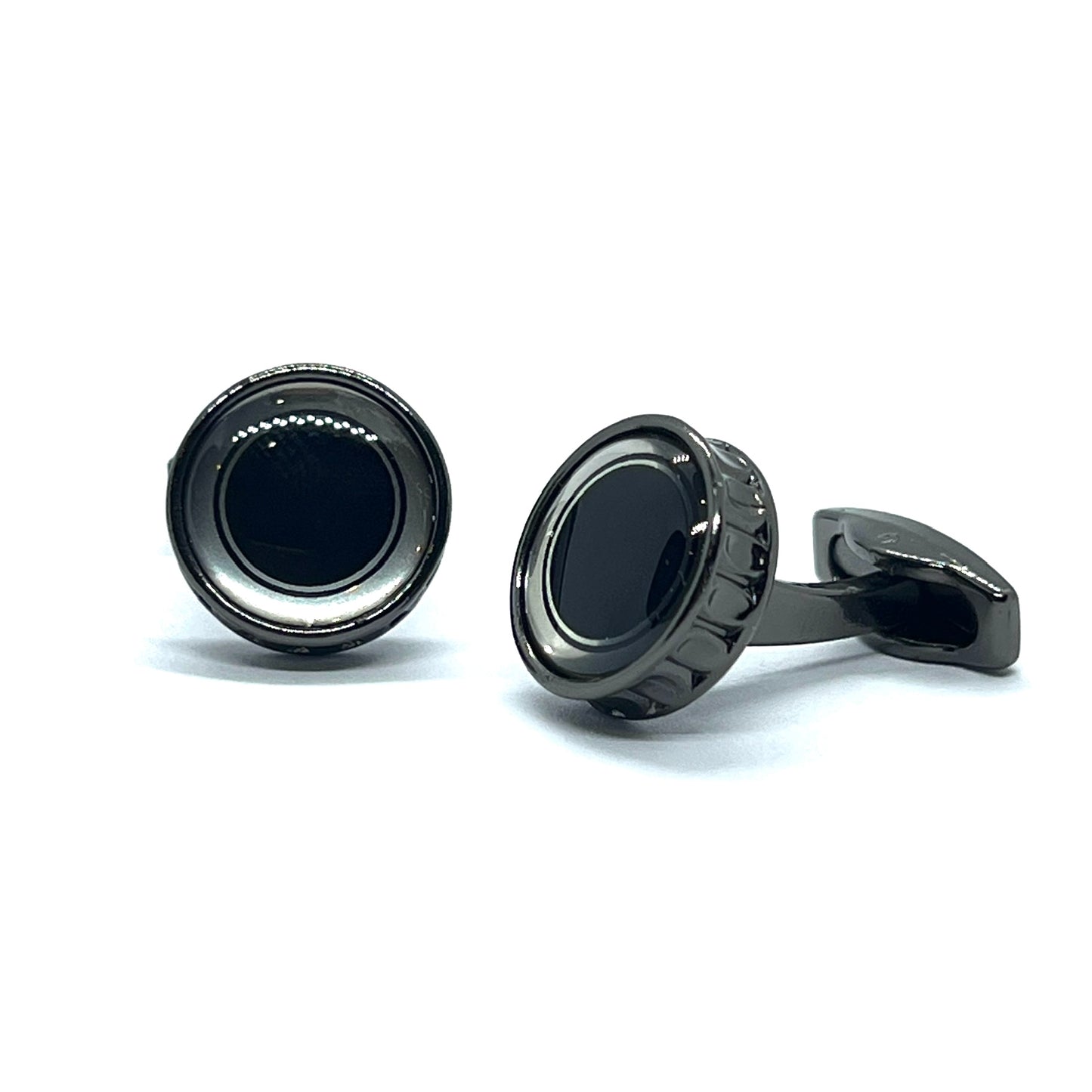 Silver Round Glass Ring Curva Grey Metallic Cufflinks