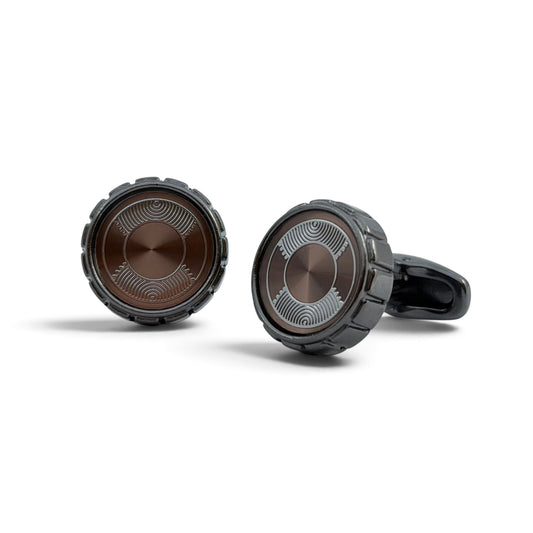 Brown Art Deco Ring Grey Metallic Cufflinks