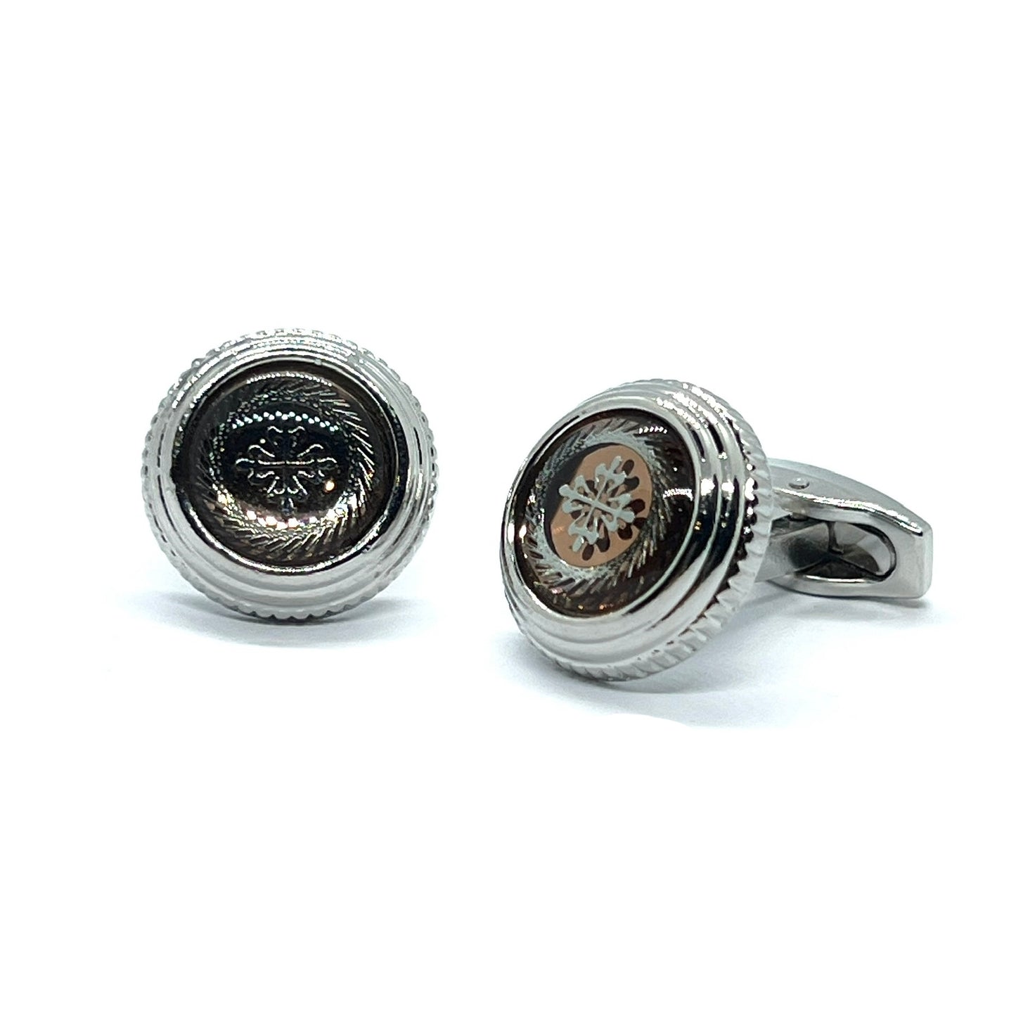 Cross Brown Glass Silver Cufflinks