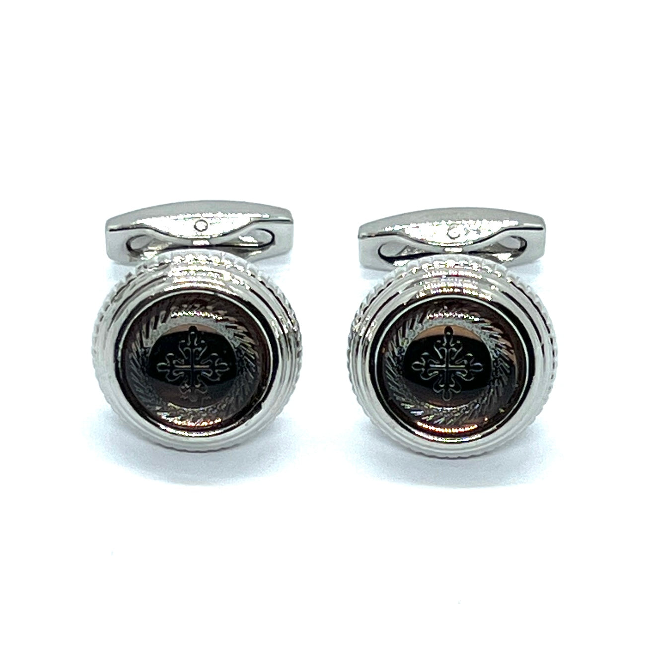 Cross Brown Glass Silver Cufflinks