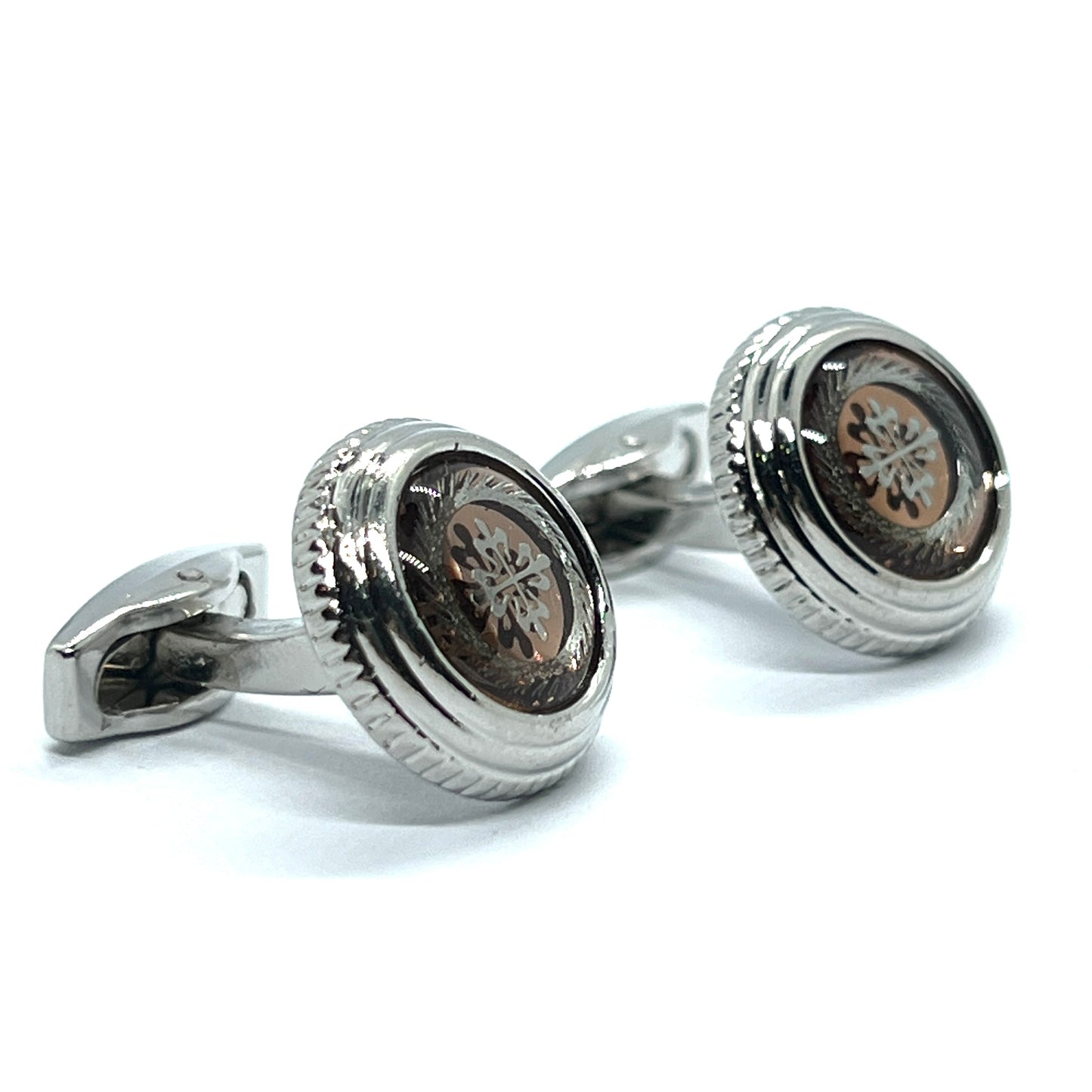 Cross Brown Glass Silver Cufflinks