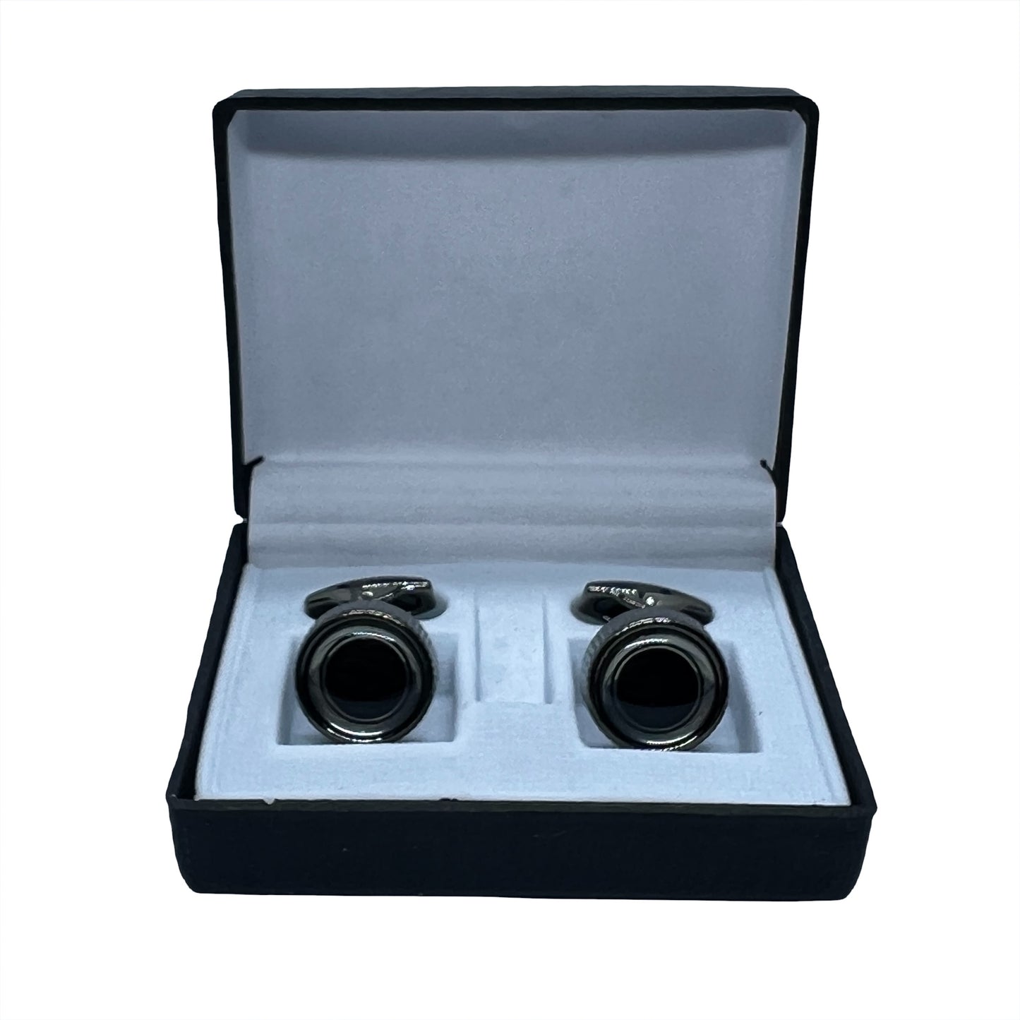 Silver Round Glass Ring Grey Metallic Cufflinks