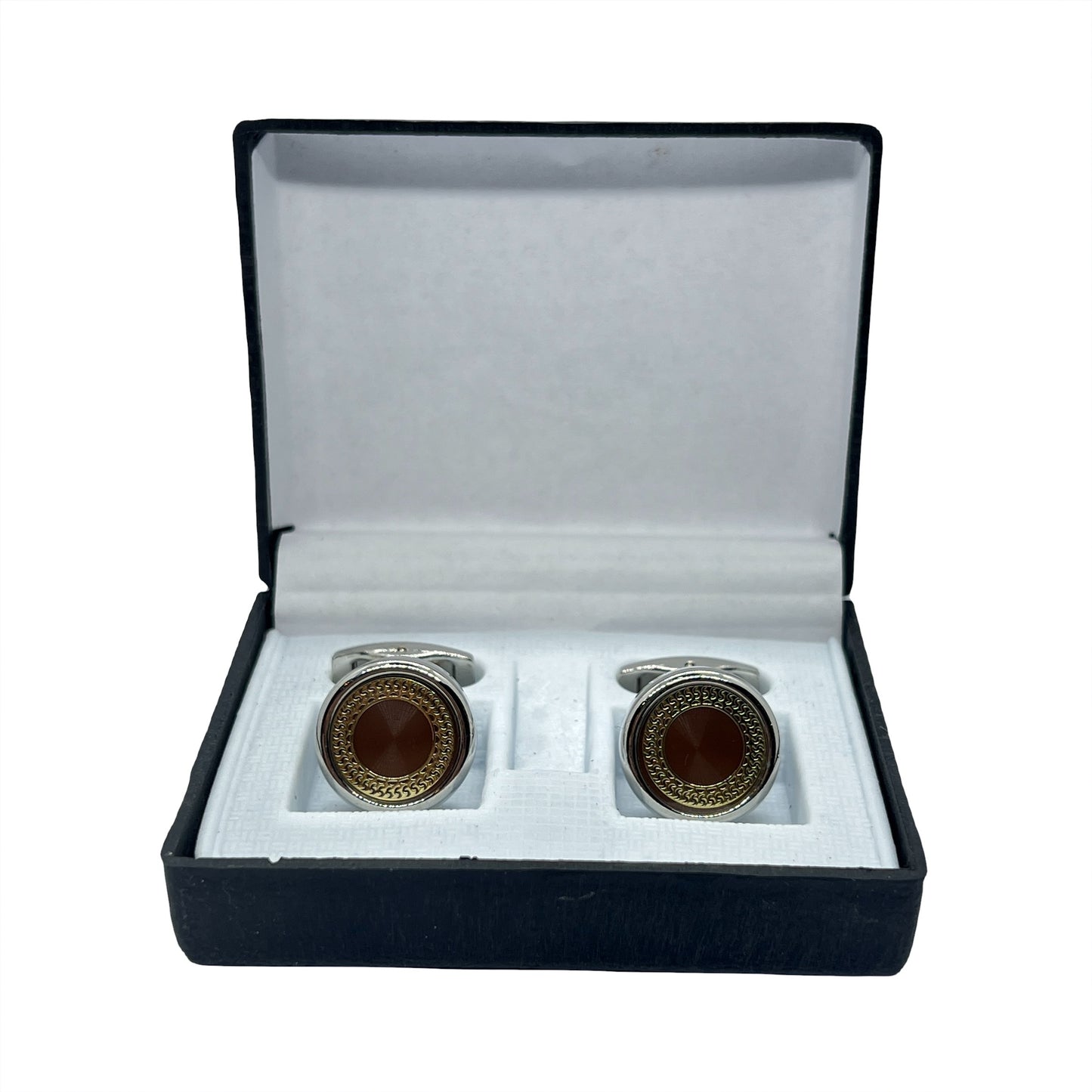 Brown Golden Ringed Silver Cufflinks