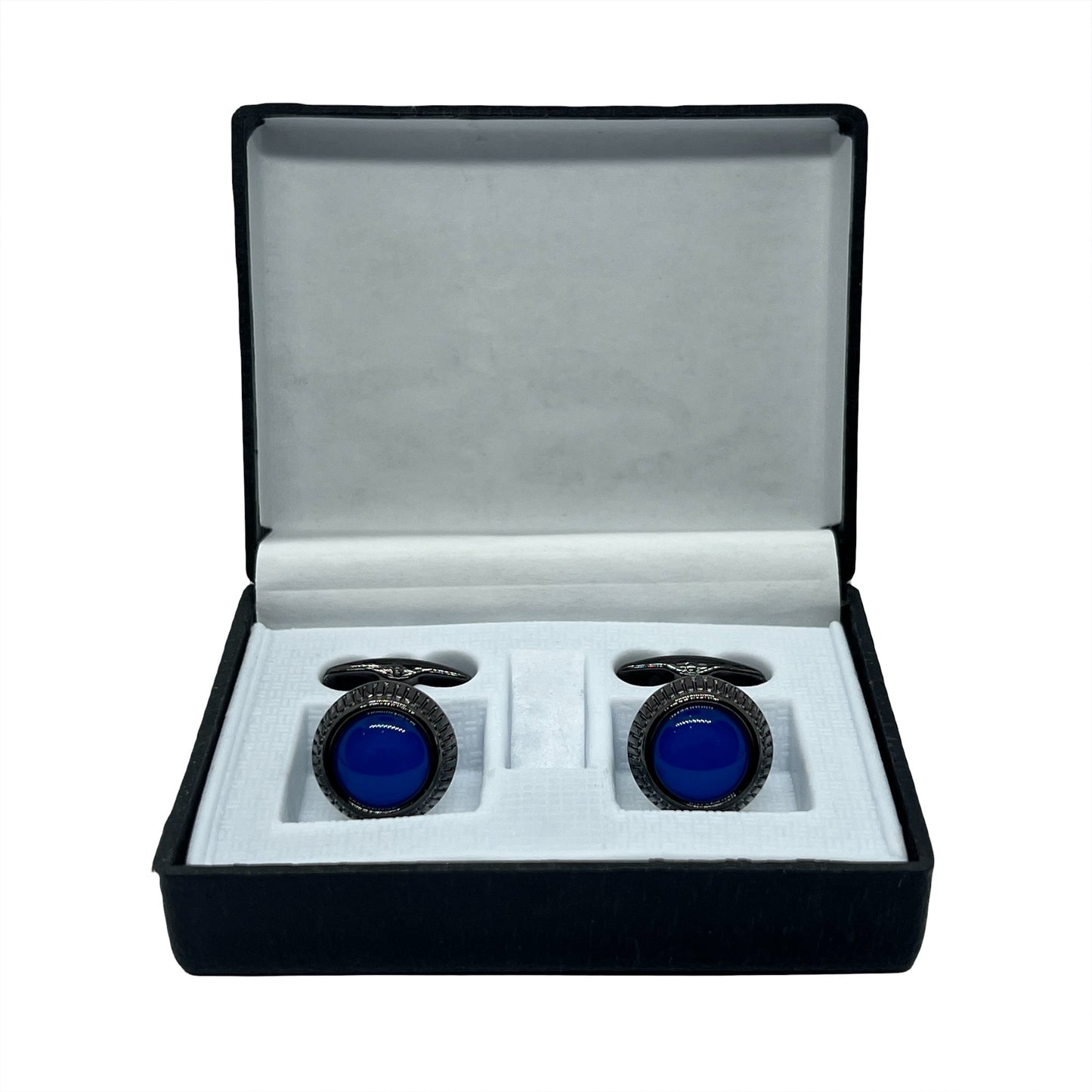 Blue Spot Grey Metallic Cufflinks