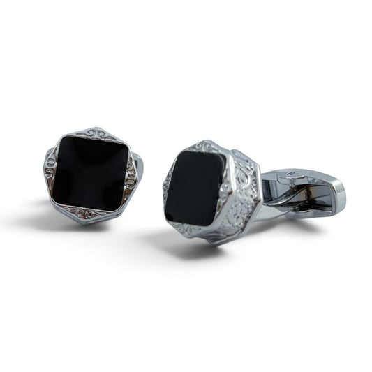 Regal Onyx Silver Cufflinks