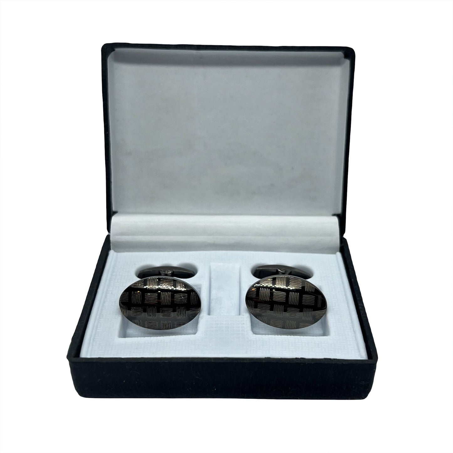 Oval Lined Grey Metallic Cufflinks