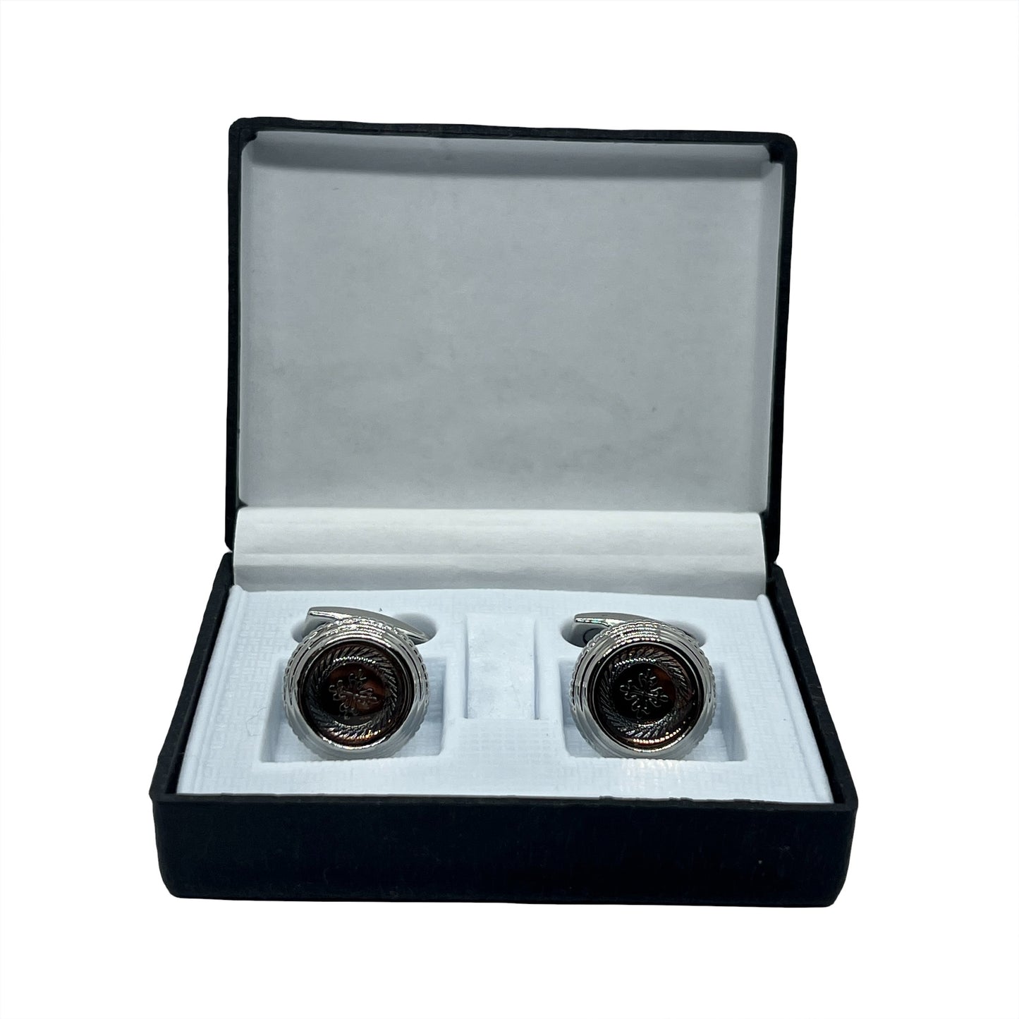 Cross Brown Glass Silver Cufflinks