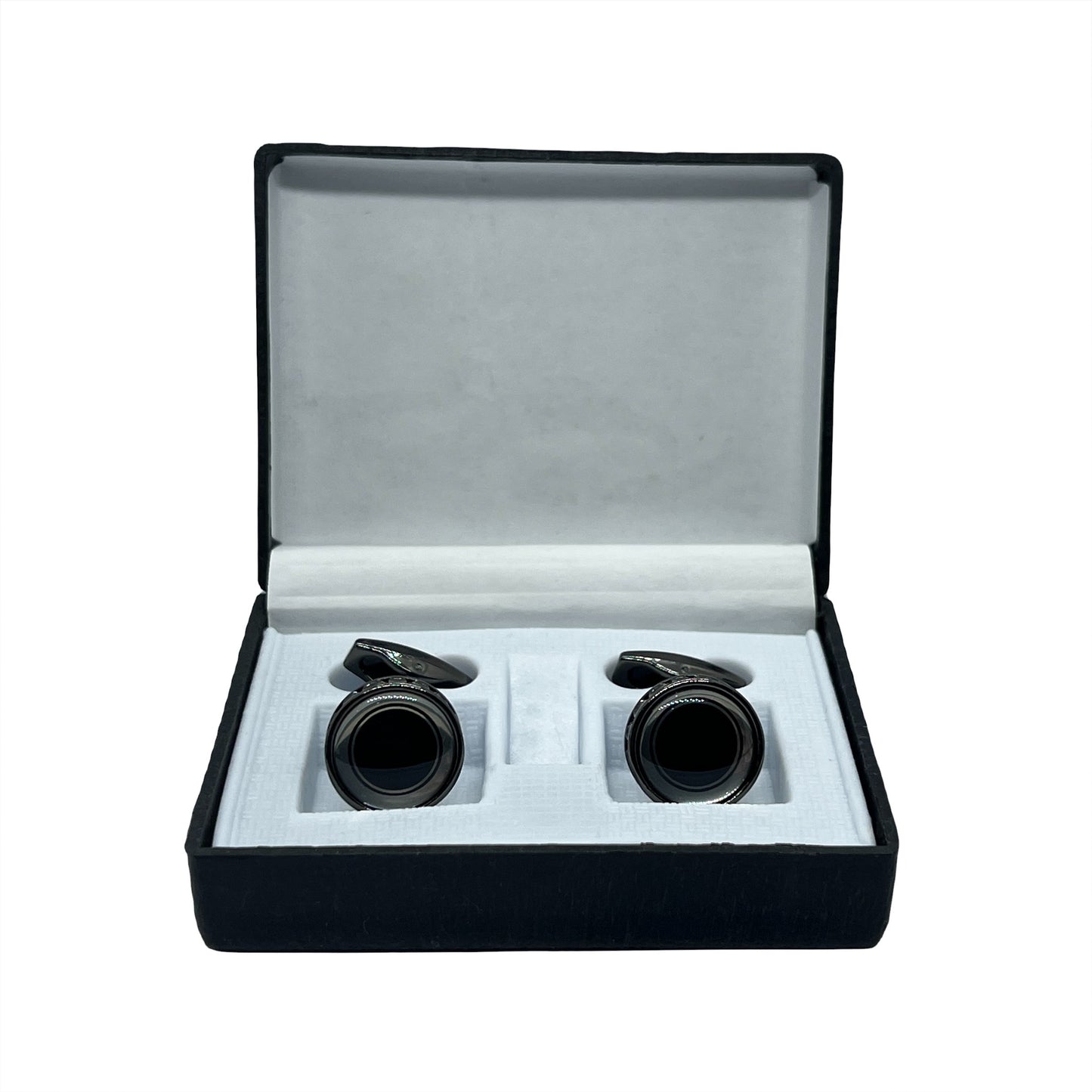 Silver Round Glass Ring Curva Grey Metallic Cufflinks