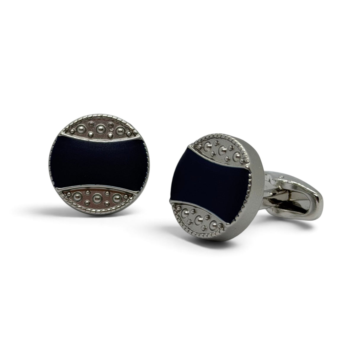 Ornate Noir Matte Silver Cufflinks