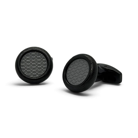 Ribbed Noir Grey Black Cufflinks