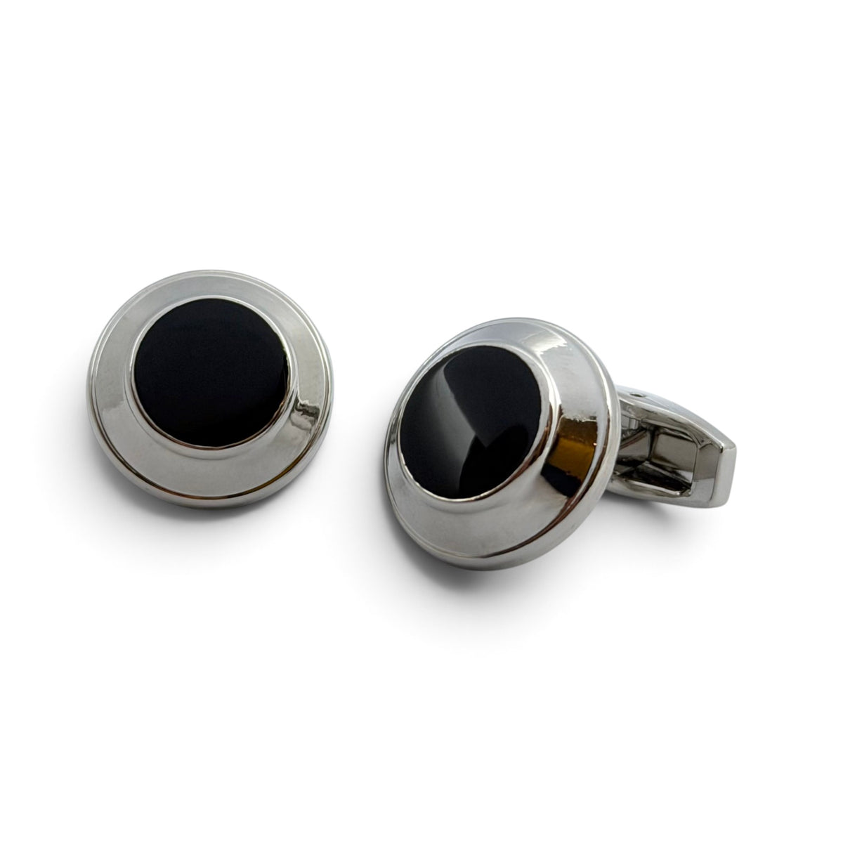 Obsidian Dome Silver Cufflinks